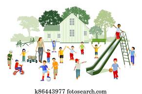 Children playing in kindergarten - illustration Children playing in kindergarten - illustration