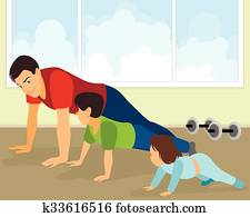 Family doing exercises