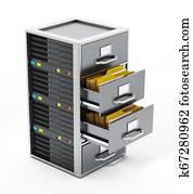 File cabinet combined with network server. 3D illustration File cabinet combined with network server. 3D illustration
