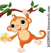 macaco bebê, ligado, um, árvore