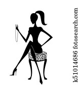 עצב, צללית, של, a, אופנתי, אישה, הושב, ו, להסתכל ב, a, שרשרת של פנינה