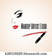 abstrakt, frauengesichter, mit, geschlossene, eye., spur, von, lipstick., aufmachungskünstler, logo. abstrakt, frauengesichter, mit, geschlossene, eye., spur, von, lipstick., aufmachungskünstler, logo.