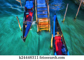 Venice with gondolas, Italy, Oil painting Venice with gondolas, Italy, Oil painting