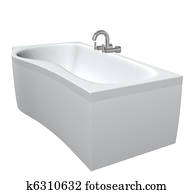 Ceramic or acrylc bath tub set with chrome fixtures and faucet, 3d illustration, isolated against a white background