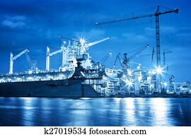 estaleiro, no trabalho, navio, reparar, freight., industrial