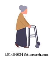 grossmutter, halten, gehhilfe, handle., alt, weiblich, patient, in, rehabilitation, center., rehaklinik, für, ältere leute, concept.