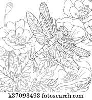 Hand draw stylized dragonfly insect