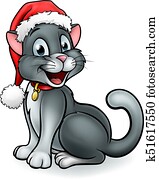 karikatur, weihnachten, haustier, katz karikatur, weihnachten, haustier, katz