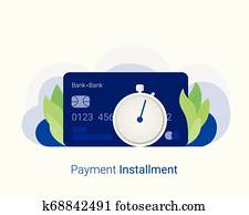 zahlung, installment, concept., finanziell, kalender, uhr, geld, bargeld, gold prägt, kreditkarte, invoices., poppig, flache, style., vektor, illustration.