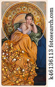 Art Nouveau styled woman with flowers and frame Art Nouveau styled woman with flowers and frame