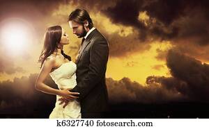 belas-artes, foto, de, um, atraente, par casando