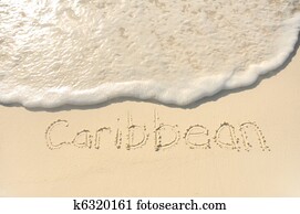 Caribbean Written in Sand on Beach