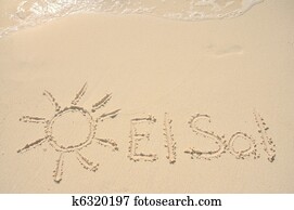 El Sol Written in Sand on Beach