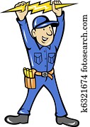 electrician holding electric lightning bolt electrician holding electric lightning bolt