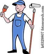 House painter with paint roller paintbrush House painter with paint roller paintbrush
