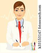 male handsome doctor writing a prescription