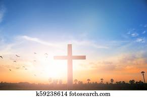 navidad, concept:, crucifixión jesucristo, cruz, en, ocaso