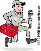 plumber with monkey wrench and toolbox plumber with monkey wrench and toolbox