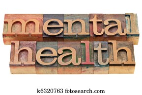 saúde mental, em, letterpress, tipo