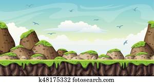 Seamless, karikatur, natur, hintergrund., vektor, abbildung, mit, getrennt, layers. Seamless, karikatur, natur, hintergrund., vektor, abbildung, mit, getrennt, layers.