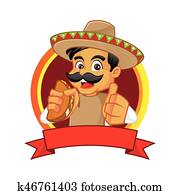 mexikanisch, mann, halten, taco, und, geben, daumen mexikanisch, mann, halten, taco, und, geben, daumen