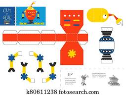 schneiden, und, klebstoff, roboter, spielzeug, vektor, illustration,, worksheet. schneiden, und, klebstoff, roboter, spielzeug, vektor, illustration,, worksheet.