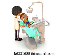 ציור היתולי, בחור, להעשות, a, של השיניים, exam.