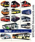 Big set of city buses. Coach. Vect Big set of city buses. Coach. Vect