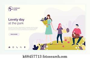 encantador, dia, parque, mulher, com, flores, e, menina