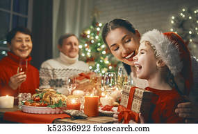 Family celebrates Christmas.