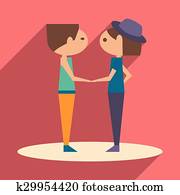 Flat with shadow icon and mobile application friendly greeting