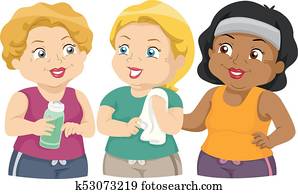 Girls Senior Exercise Group Illustration Girls Senior Exercise Group Illustration