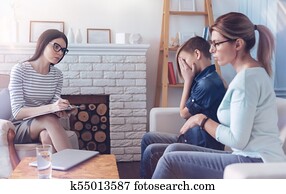 madre, y, ella, macho, joven, asistir, psicólogo