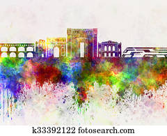 Montpellier skyline in watercolor background