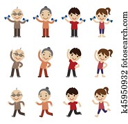 Senior and young couple exercising together