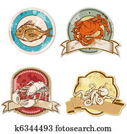 vintage labels with seafood vintage labels with seafood
