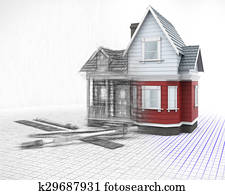 3d, עצים, דיר, ב, a, אסכלה, עם, ציור, כלים, עם, חצי, ב, רשום, תקופה