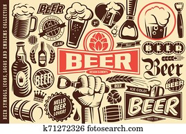 Beer symbols, emblems, logos, icons and design elements collection Beer symbols, emblems, logos, icons and design elements collection