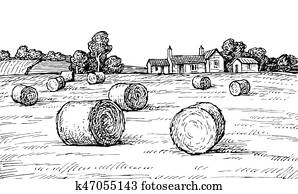 feld, mit, haystacks. feld, mit, haystacks.