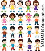 feliz, niños, caricatura, colección, s