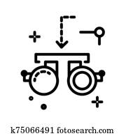 opththalmology, משרד, equipment,, עין בוחנת, משקפי מגן, הפרד, קו, איקון