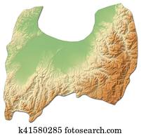 Relief map - Toyama (Japan) - 3D-Rendering Relief map - Toyama (Japan) - 3D-Rendering