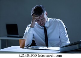 traurig, mann, in, büro