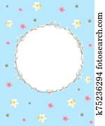 watercolor, pasen, krans, op, blauwe, achtergrond., wenskaarten, motieven, banieren, uitnodigingen, poster, concept., hand, geverfde, ronde, frame, met, poes wilg, tak, lentebloemen, de ruimte van het exemplaar