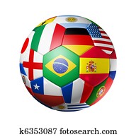 כדורגל, כדור של כדורגל, עם, עולם, צוותים, דגלים