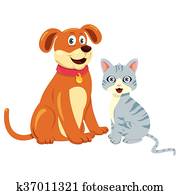 Dog Cat Sitting Together