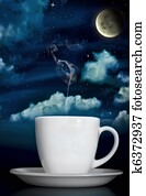 Dreamy Steaming Coffee Under Moonlight Dreamy Steaming Coffee Under Moonlight