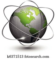 erdeglobus, mit, bahnen