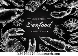 Vector vintage seafood restaurant illustration. Vector vintage seafood restaurant illustration.