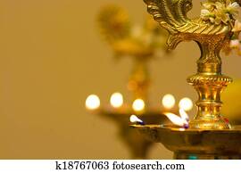 diwali, lâmpada óleo, durante, festival, período